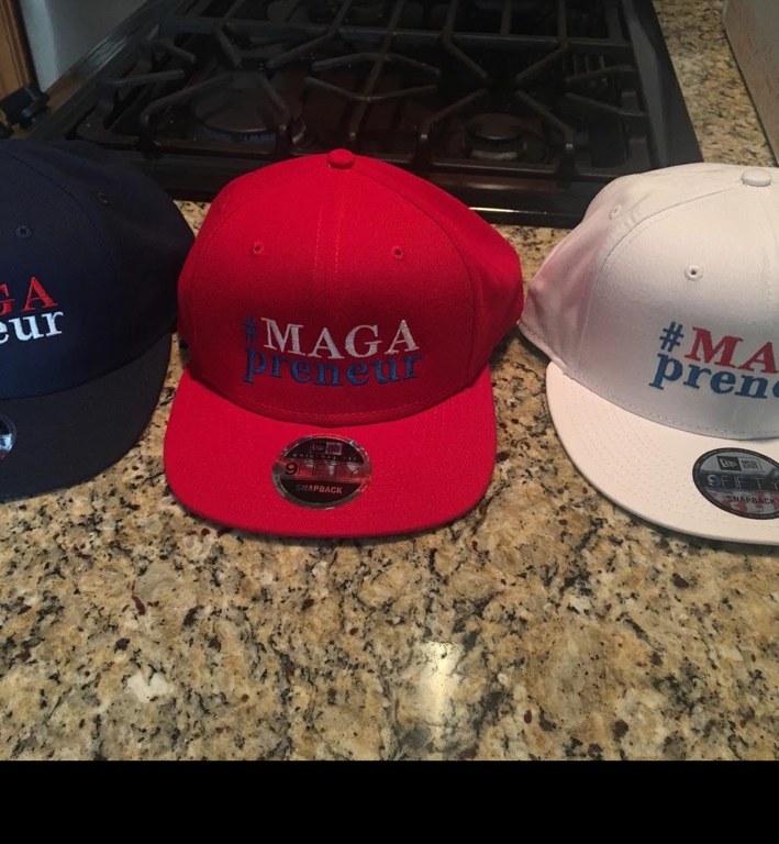 MAGAPRENEUR embroidered snapback hats in navy red and white